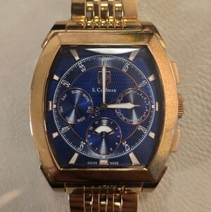 S Coifman "Flame Fusion" Gold-Tone Blue Dial Chronograph Watch